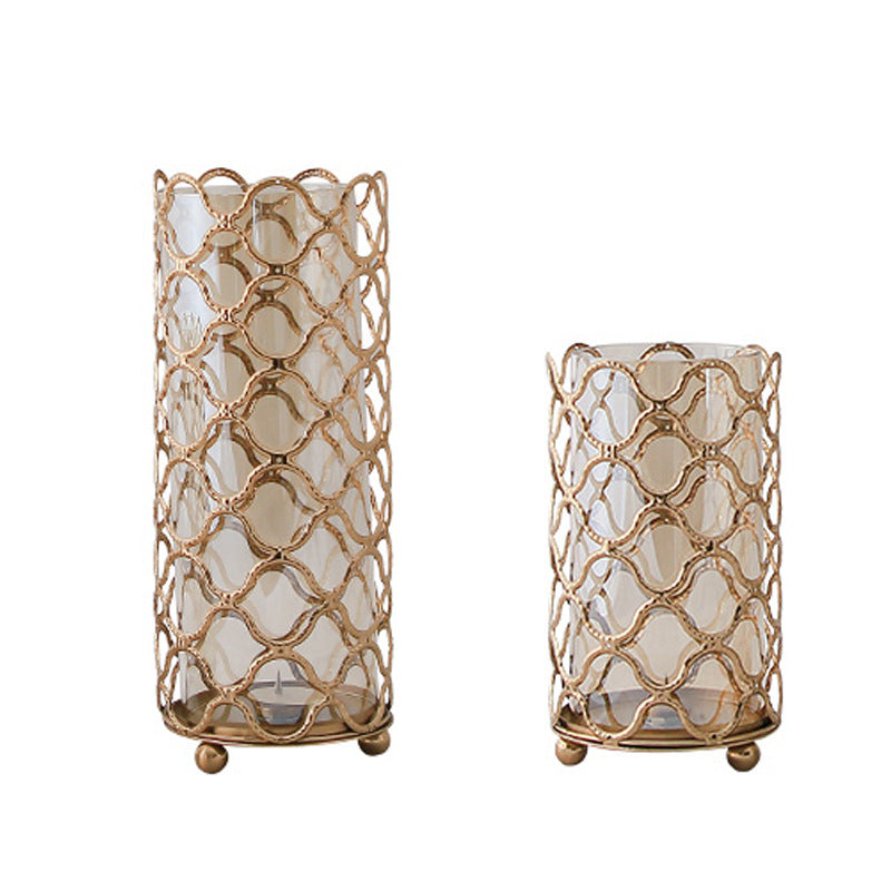 Hollow Out Glass Vases with Intricate Metal Accents